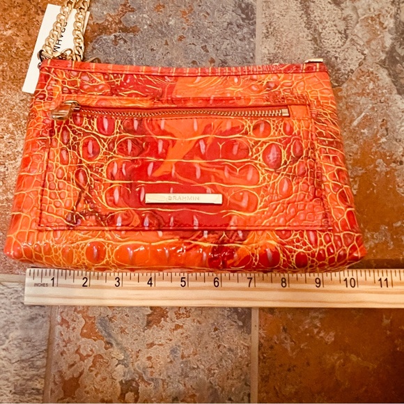 🍊NWT! SALE! Brahmin Spicey Orange Leather Croc Embossed Crossbody/Gold Accents!! - Picture 8 of 13